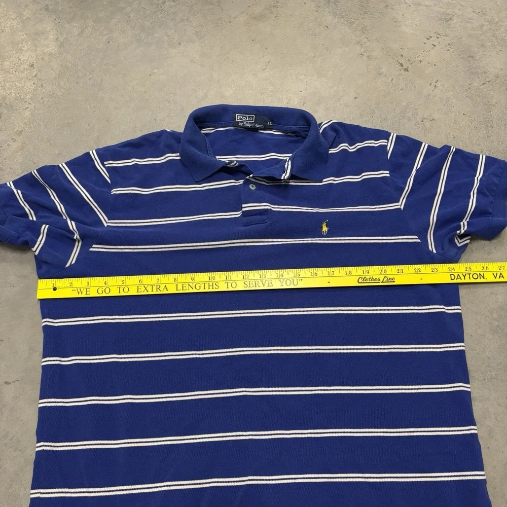 Polo Ralph Lauren Striped Polo Shirt Short‎ Sleeve Mens Size XL Blue White